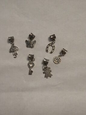 Silver Tone Dangle Charm Set - Umbrella, Butterfly, Horseshoe & More